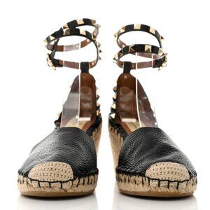 Valentino Garavani Grained Calfskin Rockstud Ankle Wrap Espadrille